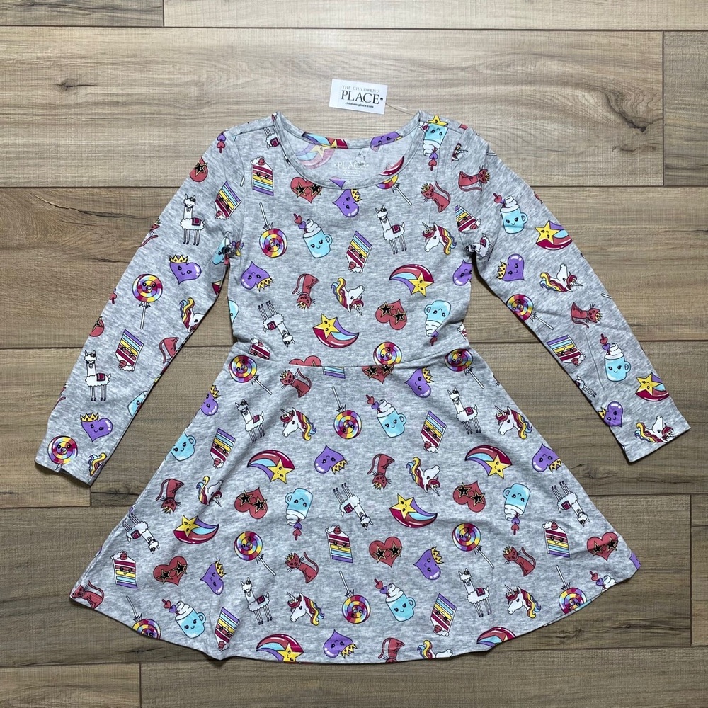 Girl's The Children's Place Long Sleeve Unicorn Skater Everyday Dress Small 5/6 - Picture 1 of 9